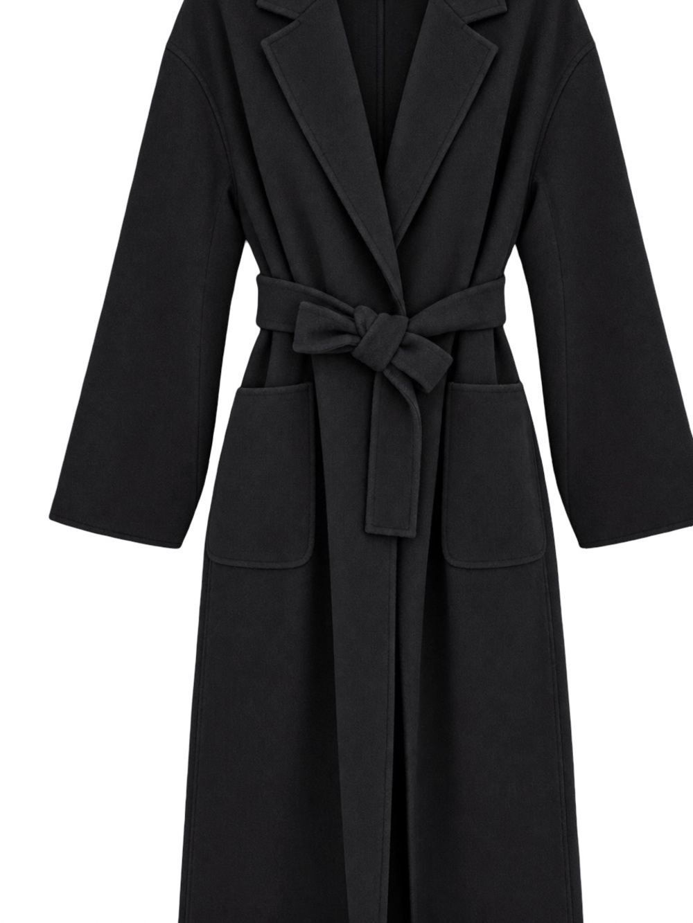 Zara Wool Blend Dark Midnight Navy Blue Belted Long Robe Coat